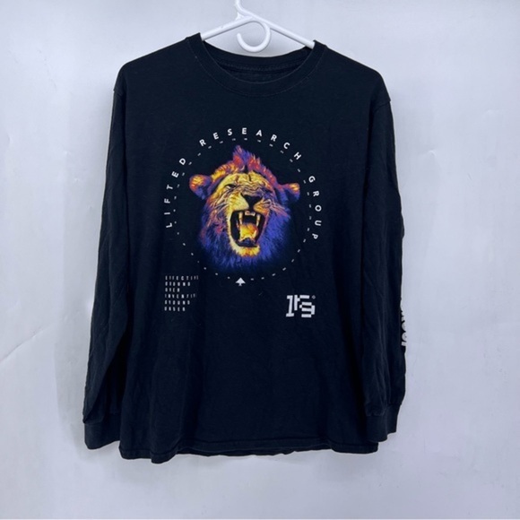 5/$25 LRG lifted research group mens black medium long sleeve printed lion tee - Picture 1 of 5
